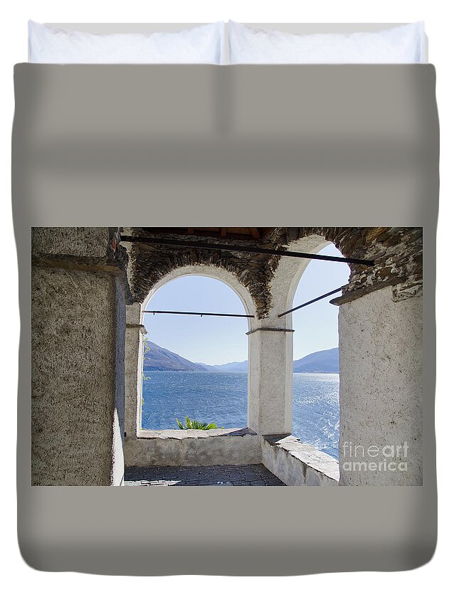Arch Duvet Cover featuring the photograph Arch and lake by Mats Silvan