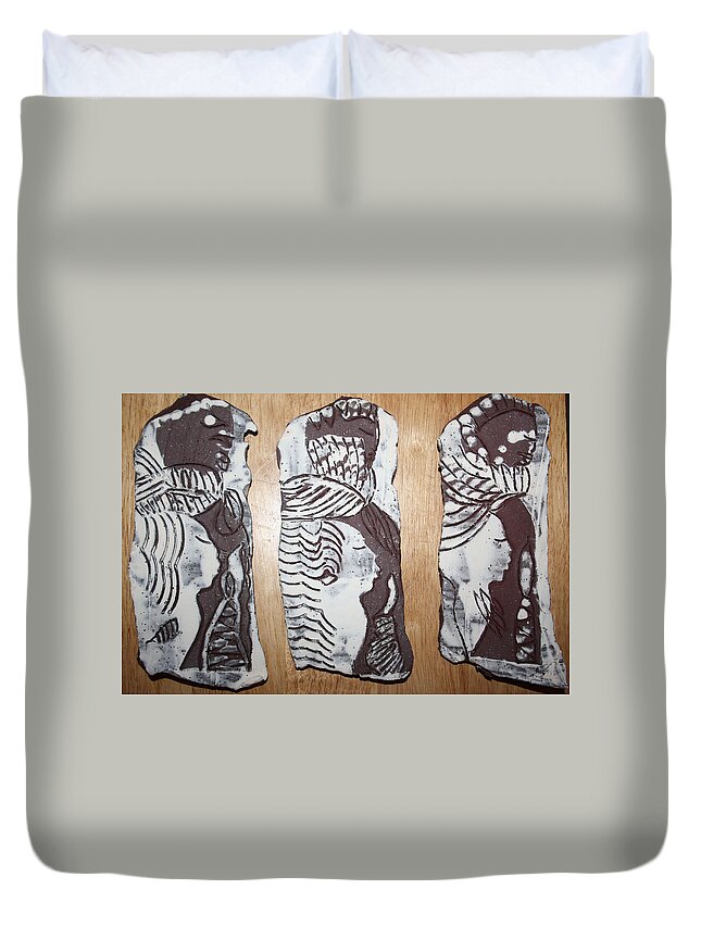 Jesus Duvet Cover featuring the ceramic art Archangels by Gloria Ssali