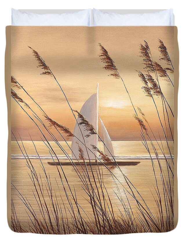 Beach Paintings Duvet Cover featuring the painting At Last by Diane Romanello