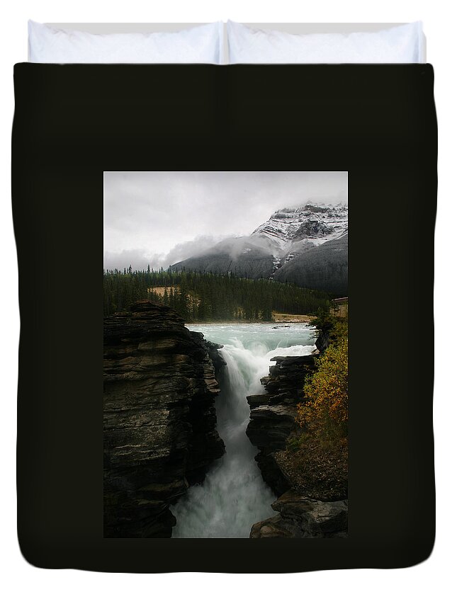 Athabasca Falls Duvet Cover featuring the photograph Athabasca Falls Jasper National Park by Benjamin Dahl