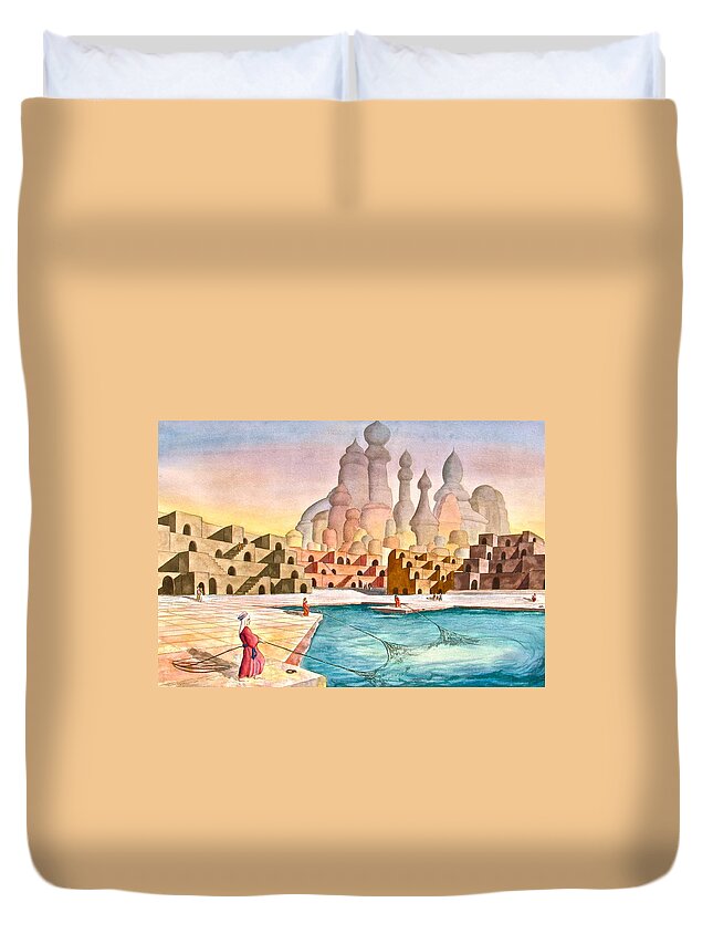 Atlantis Duvet Cover featuring the painting Atlantis Retrospect by Frank SantAgata