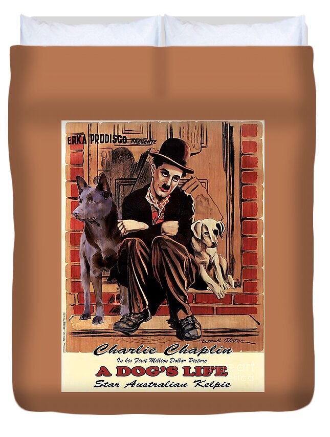 Australian Kelpie Duvet Cover featuring the painting Australian Kelpie - A Dogs Life Movie Poster by Sandra Sij