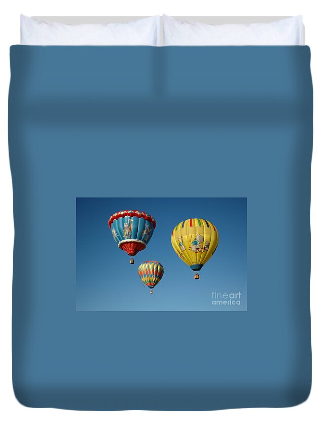 Hot Air Balloons Duvet Cover featuring the photograph Away We Go by Vivian Christopher
