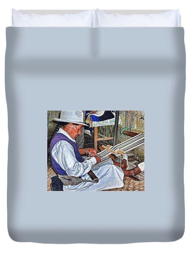 Julia Springer Duvet Cover featuring the photograph Backstrap loom - Ecuador by Julia Springer