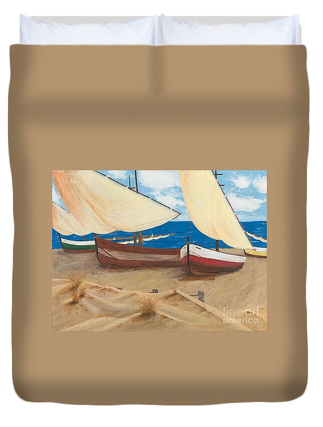 Sand Dunes Duvet Cover featuring the painting Baja Beach Dunes by L J Oakes