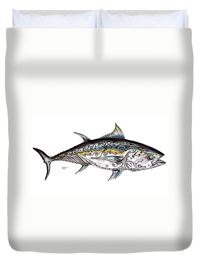 Blue Fin Duvet Cover featuring the painting Beautiful Blue Fin by J Vincent Scarpace