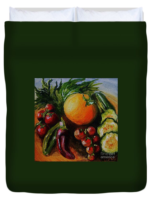 Still Life. Food Duvet Cover featuring the painting Beauty of Good Eats by Karen Ferrand Carroll