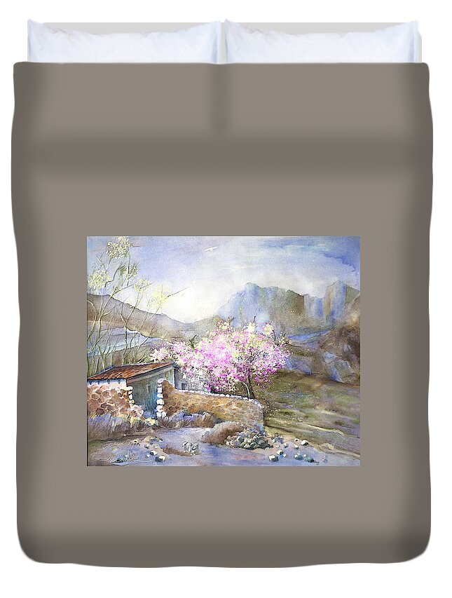 Spain Duvet Cover featuring the painting Benifato in Spain 01 by Miki De Goodaboom