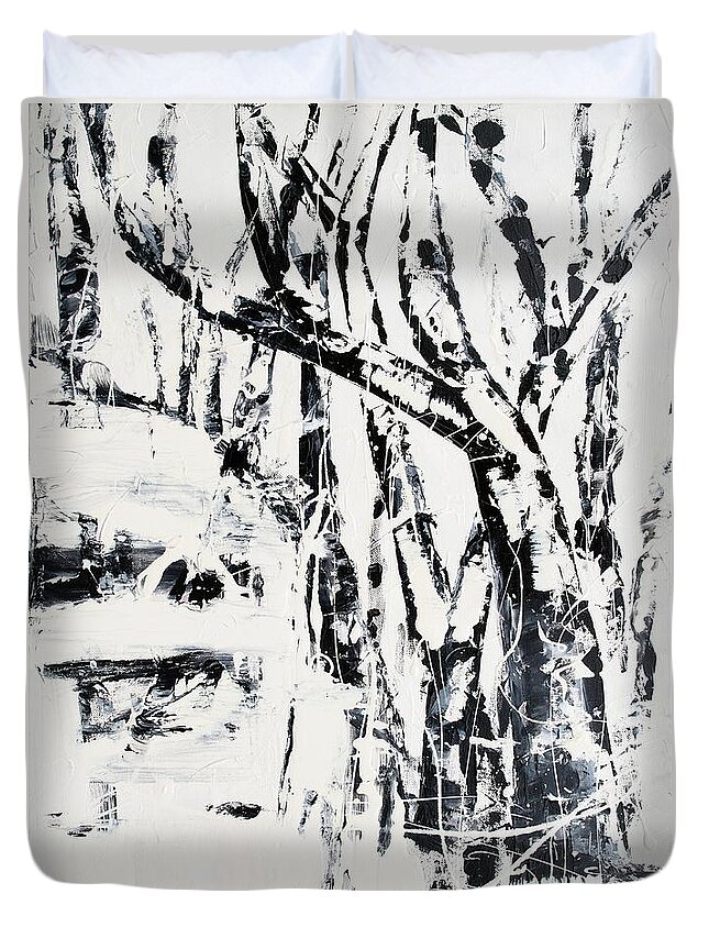 Birch Tree Duvet Cover featuring the painting Birch Trees by Lidija Ivanek - SiLa