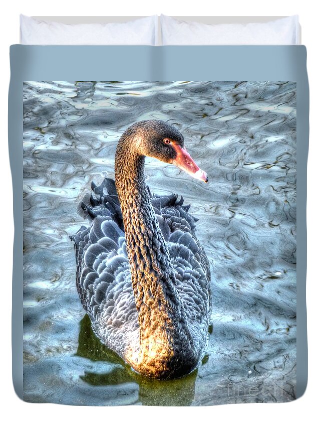 Black Duvet Cover featuring the photograph Black Swan Event by Michael Garyet
