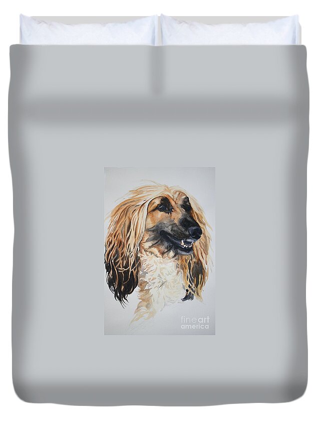 Afghan Hound Duvet Cover featuring the painting Blonde by Susan Herber