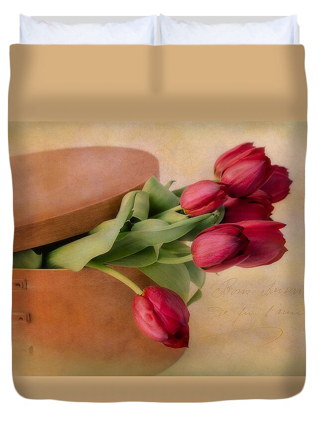 Tulips Duvet Cover featuring the photograph Blooming Outside The Box by Robin-Lee Vieira