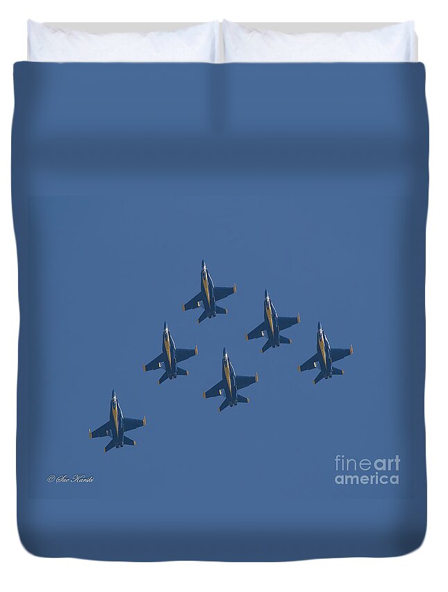 Airshow Duvet Cover featuring the photograph Blue Angel Team by Sue Karski