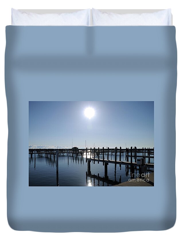 Water Duvet Cover featuring the photograph Boat Harbor Lexington MI by Ronald Grogan