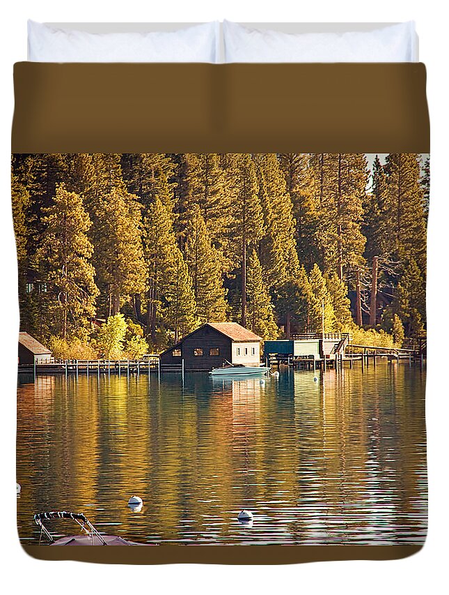 Lake Duvet Cover featuring the photograph Boat House by Randy Wehner