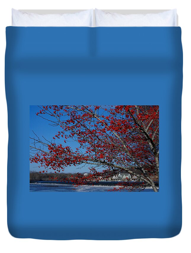 Landscapes Duvet Cover featuring the photograph Boat House Row Peeking Through by Lisa Phillips