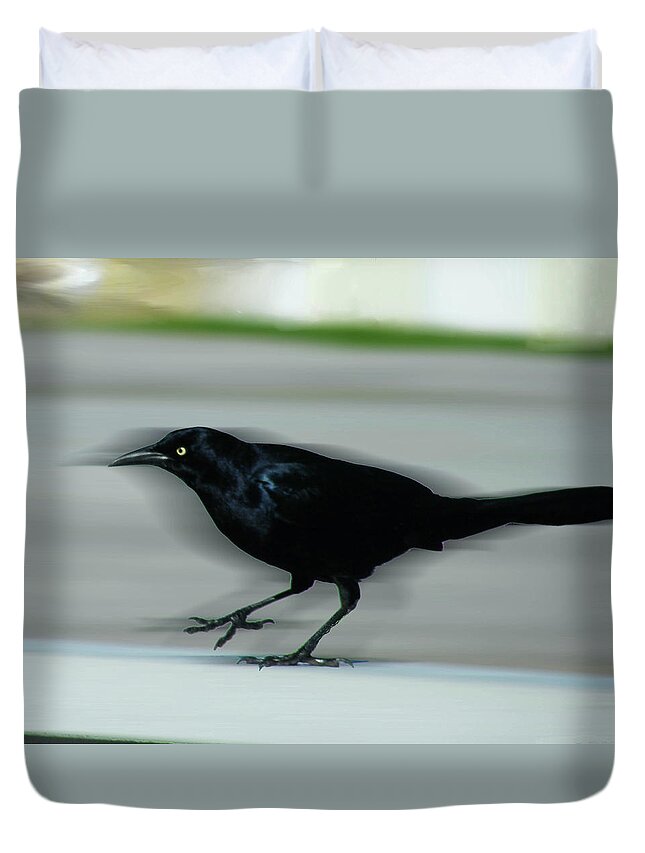 Boattail Duvet Cover featuring the photograph Boattail in the Fast Lane by Lizi Beard-Ward