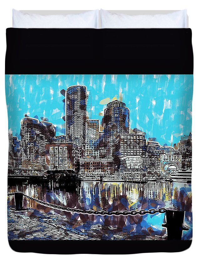Boston Duvet Cover featuring the painting Boston Skyline by Dean Wittle
