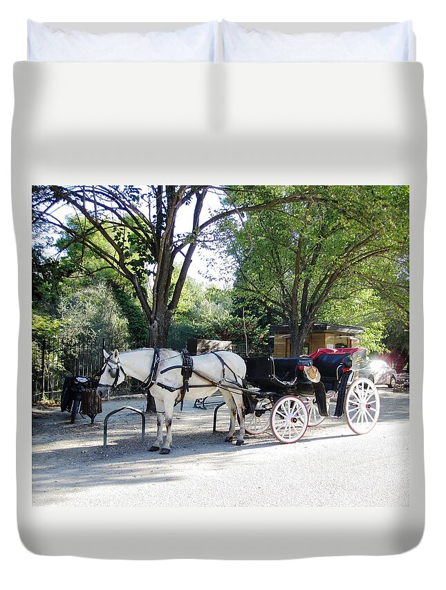 Olympia Duvet Cover featuring the photograph Break Time by John Shiron