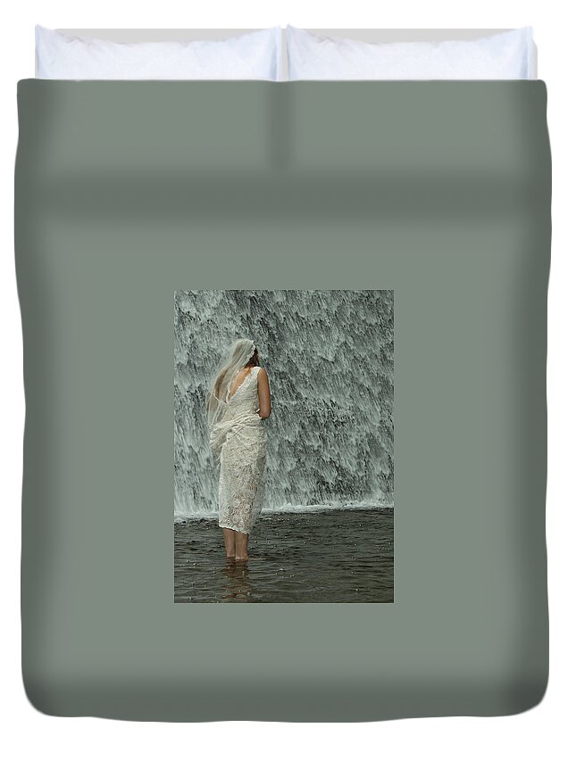 Water Duvet Cover featuring the photograph Bride Below Dam by Daniel Reed
