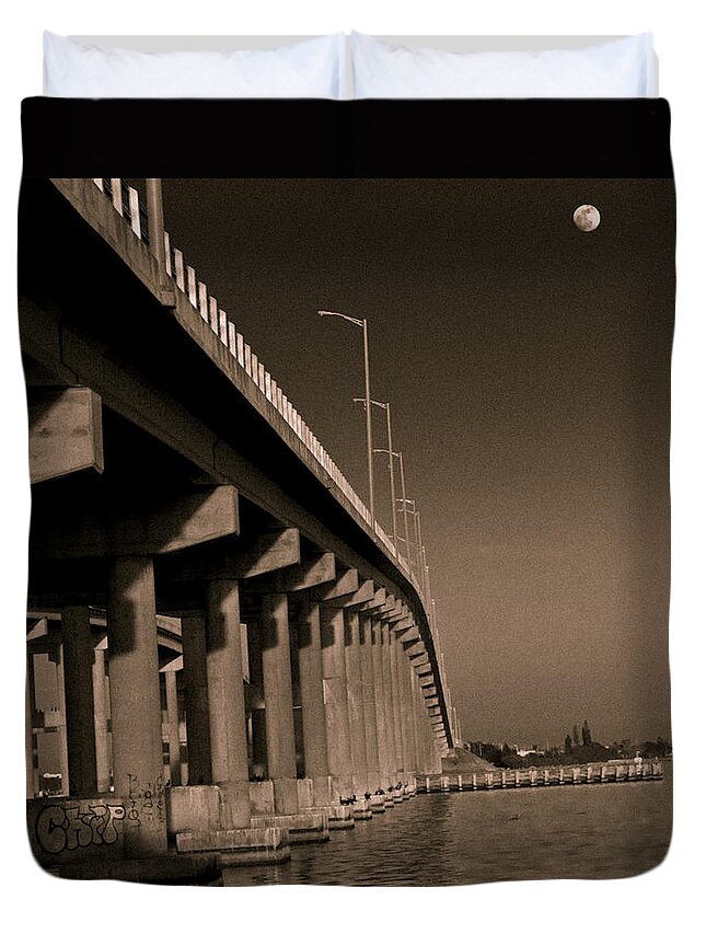Bridge Duvet Cover featuring the photograph Bridge to the Moon by Roger Wedegis