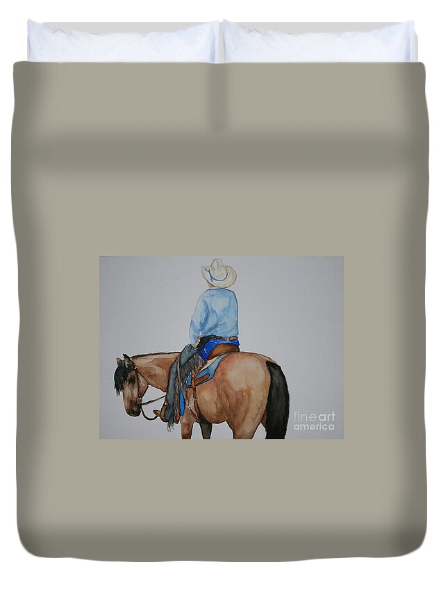 Horse Duvet Cover featuring the painting Buckskin Blues by Susan Herber