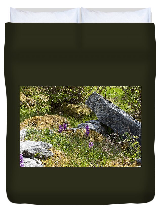 Early Purple Orchid Duvet Cover featuring the photograph Burren Orchids by Rob Hemphill