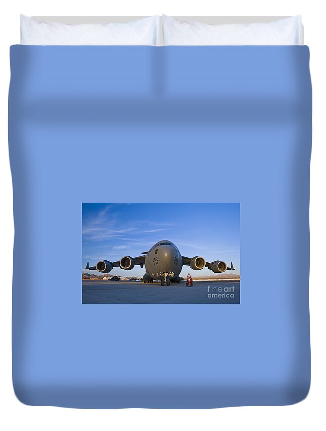 Usaf Duvet Cover featuring the photograph C-17 at Sunset by Tim Mulina
