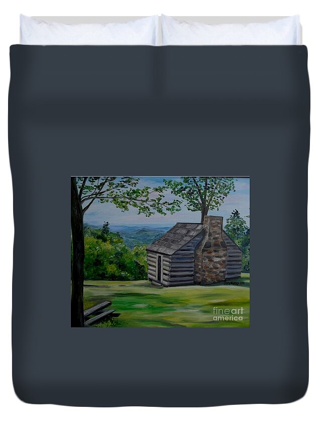 Blue Ridge Parkway Duvet Cover featuring the painting Cabin on the Blue Ridge Parkway in VA by Julie Brugh Riffey