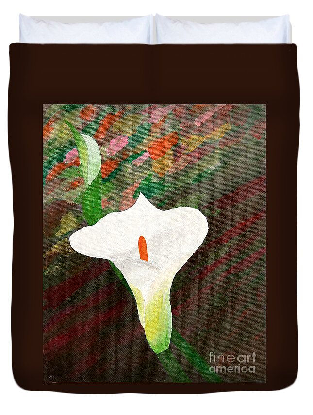 Calla Lily Duvet Cover featuring the painting Calla Lily by L J Oakes