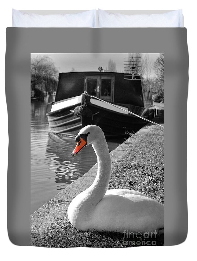  Yhun Suarez Duvet Cover featuring the photograph Canal Swan by Yhun Suarez