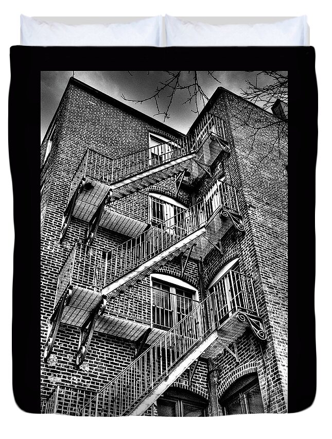Fire Escape Duvet Cover featuring the photograph Cascade and Escape by Mark Valentine