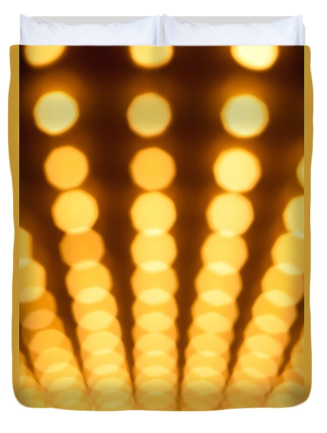 Abstract Duvet Cover featuring the photograph Casino Lights Out of Focus by Paul Velgos