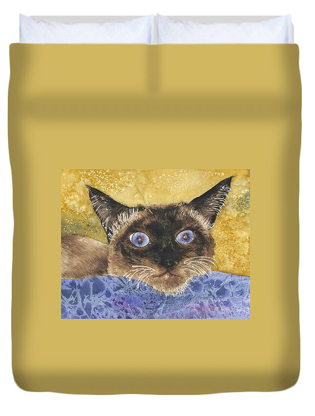 Cat Painting Duvet Cover featuring the painting Cat Eyes by Anne Gifford