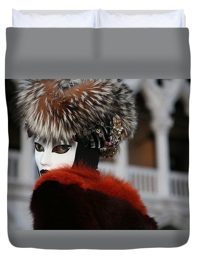 Venice Carnival Duvet Cover featuring the photograph Cecile - Over the Shoulder by Donna Corless