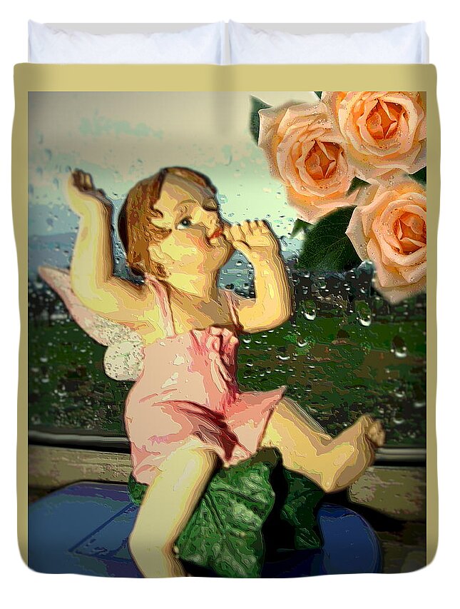 Rain Duvet Cover featuring the photograph Celebrate The Rain With Roses 2 by Joyce Dickens