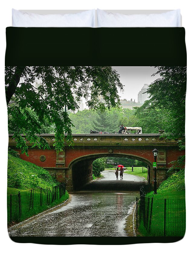 New York Duvet Cover featuring the photograph Central Park In The Rain by Greg Norrell