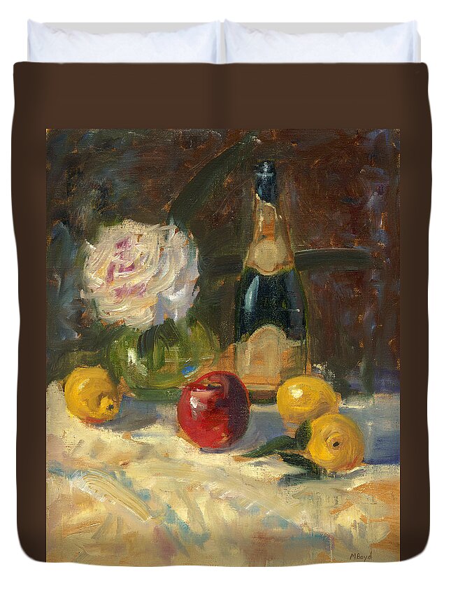 Flowers Duvet Cover featuring the painting Champagne and Roses by Marlyn Boyd
