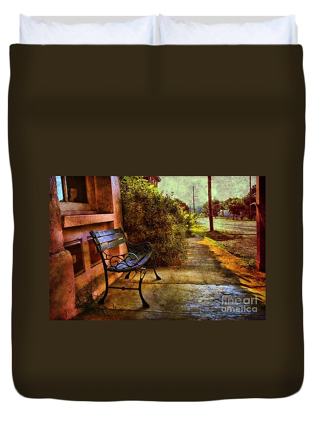 Bench Duvet Cover featuring the photograph Charming Milton Morning by Sari Sauls