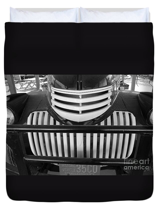 Chevy Duvet Cover featuring the photograph Chevy Grill by Pamela Walrath