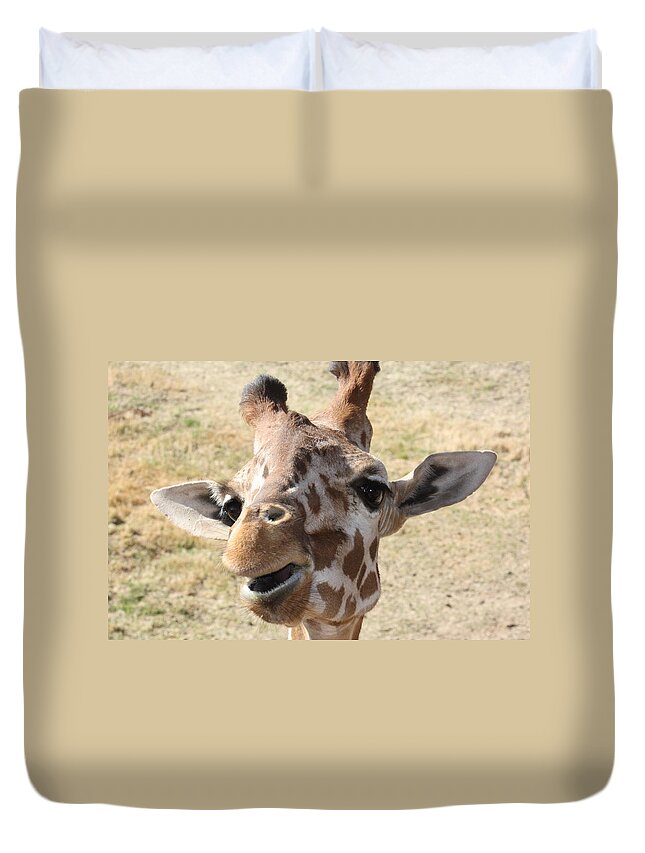 Giraffe Duvet Cover featuring the photograph Chewing my treat by Kim Galluzzo Wozniak