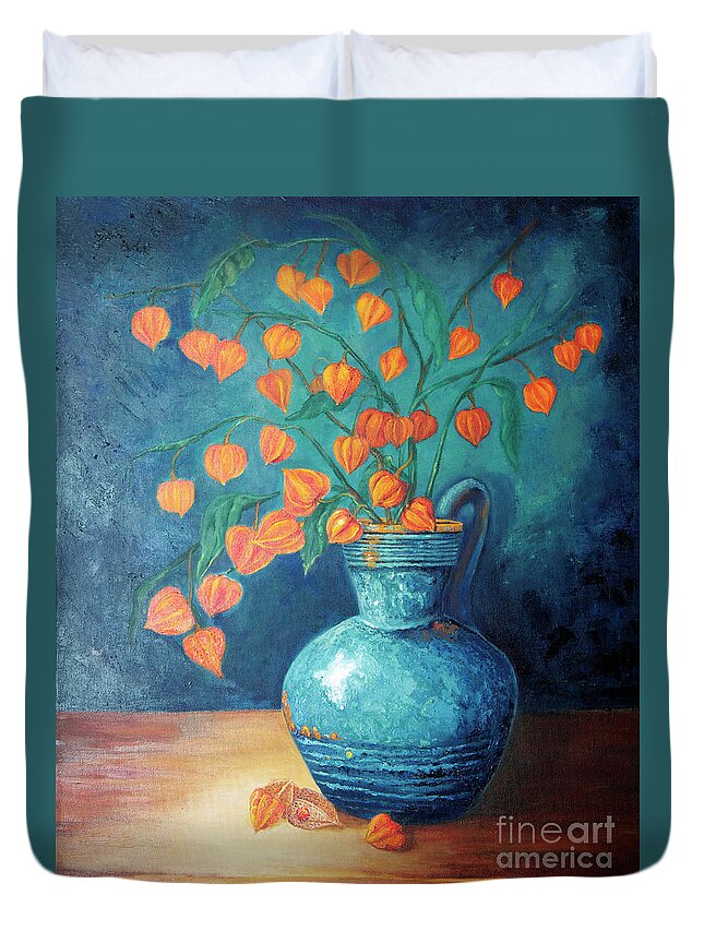 Still Life Duvet Cover featuring the painting Chinese Lanterns by Portraits By NC