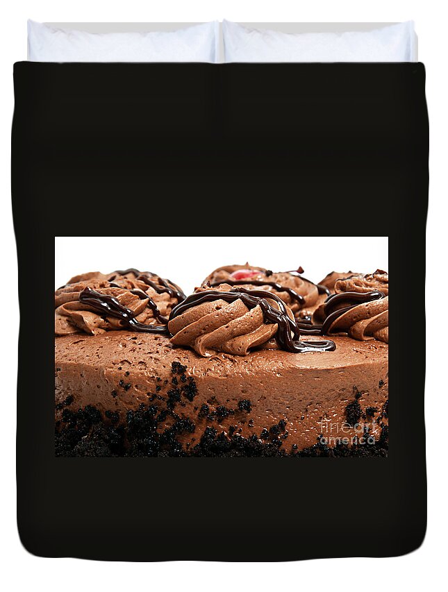 Chocolate Duvet Cover featuring the photograph Chocolate Cake With A Cherry On Top 3 by Andee Design