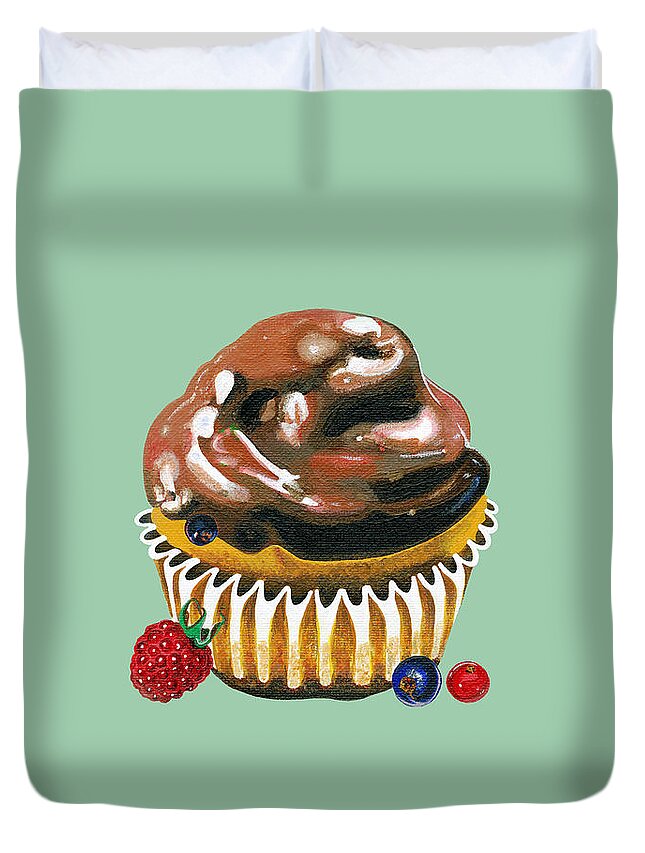 Cup Cake Duvet Cover featuring the painting Chocolate Glaze by Shirley Radebach