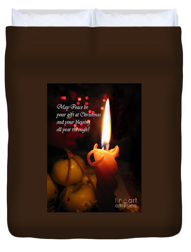 Christmas Candle Duvet Cover featuring the photograph Christmas Candle Peace Greeting by Ausra Huntington nee Paulauskaite