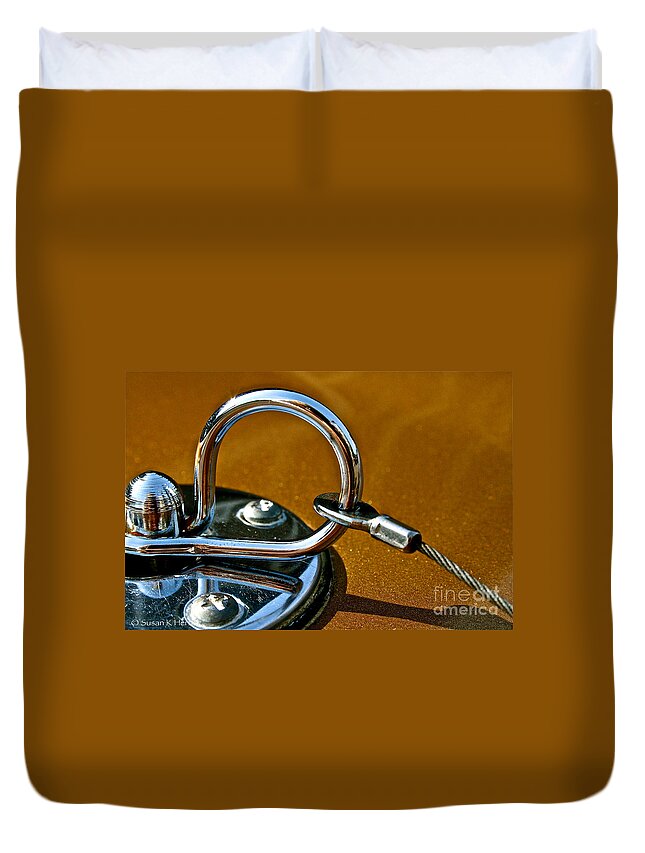 Auto Duvet Cover featuring the photograph Chrome Lock by Susan Herber