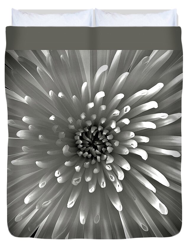 Flower Duvet Cover featuring the photograph Chrysanthemum in Black and White by Endre Balogh