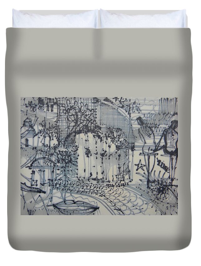 Toronto Duvet Cover featuring the drawing City Doodle by Marwan George Khoury