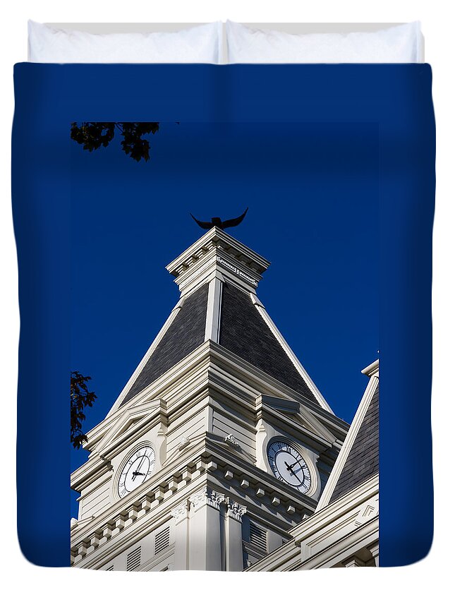 Architecture Duvet Cover featuring the photograph Clarksville Historic Courthouse Clock Tower by Ed Gleichman