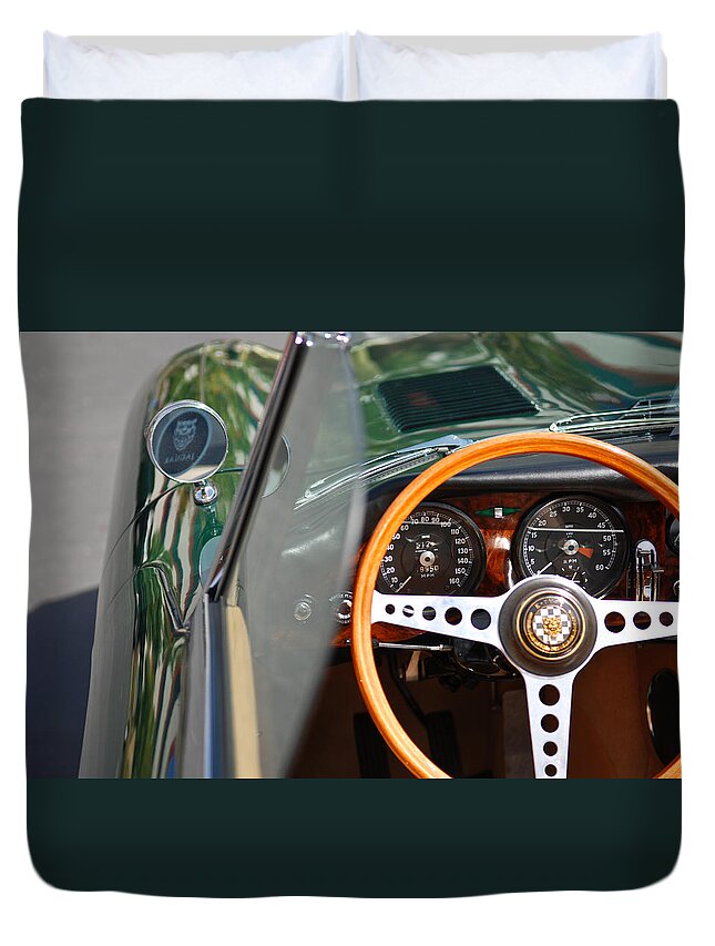 Jaguar Duvet Cover featuring the photograph Classic Green Jaguar Artwork by Shane Kelly